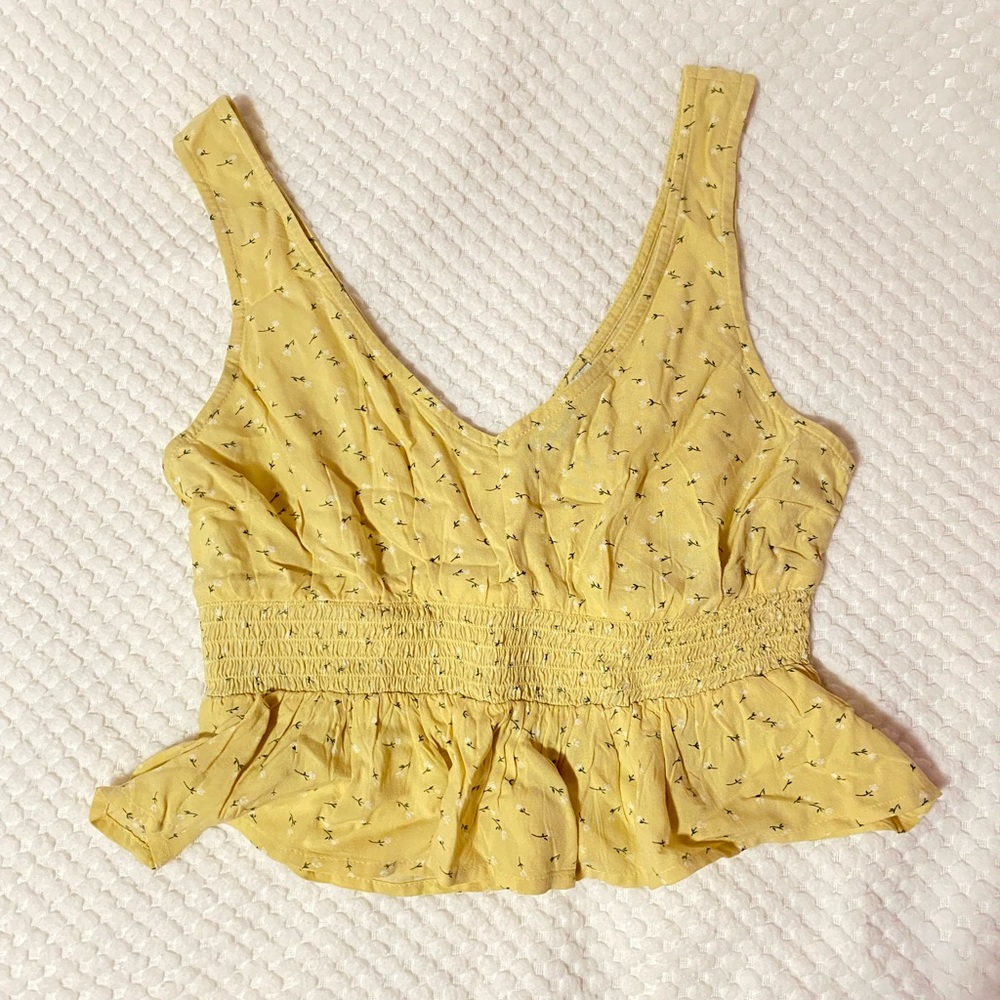 Yellow floral crop smocked tank